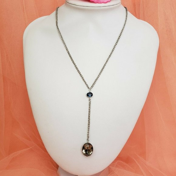 K.M.A. by Kim Alessi Silver Tone Blue & Clear Crystal Pendant Necklace Chain - Picture 1 of 11